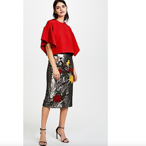 Alice + Olivia Gold with Tag Women's Ella Embellished Straight Skirt - Picture 7 of 13